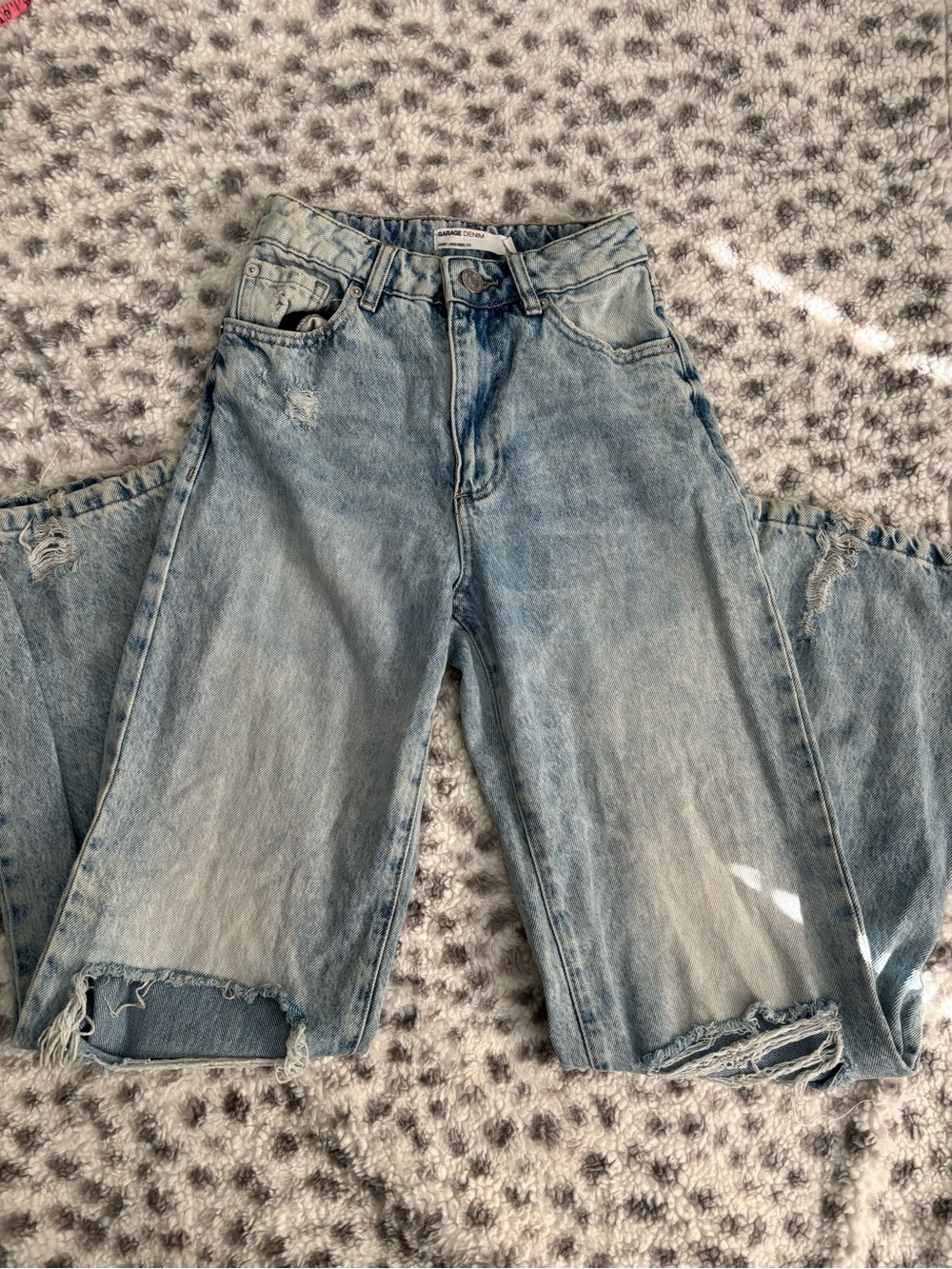 Garage Wide Leg Light Wash Distressed High-Rise Jambe Jeans